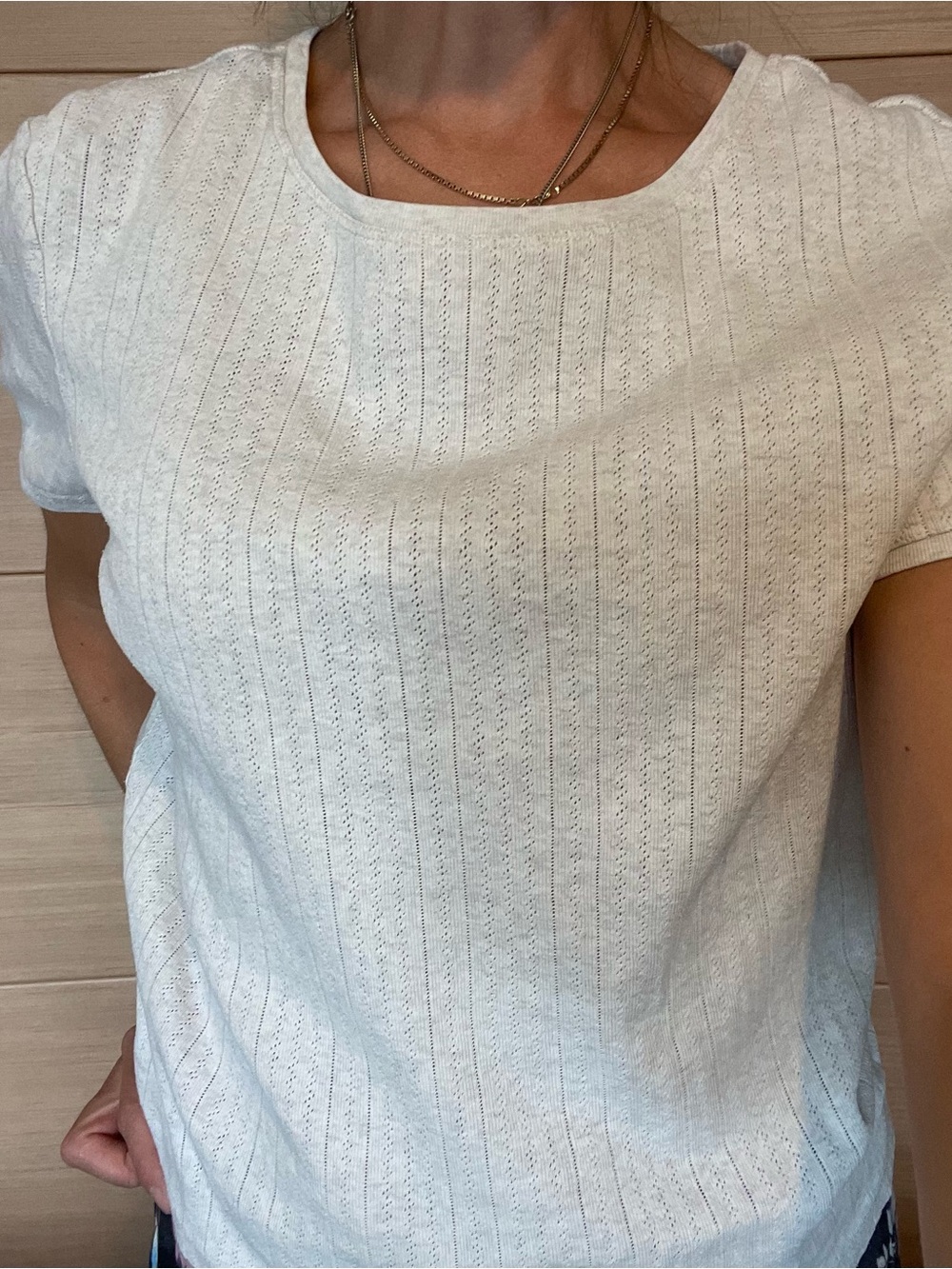 Roots Canada Pointelle Chevron Ribbed Short Sleeve Tee - Beige / Oatmeal Large